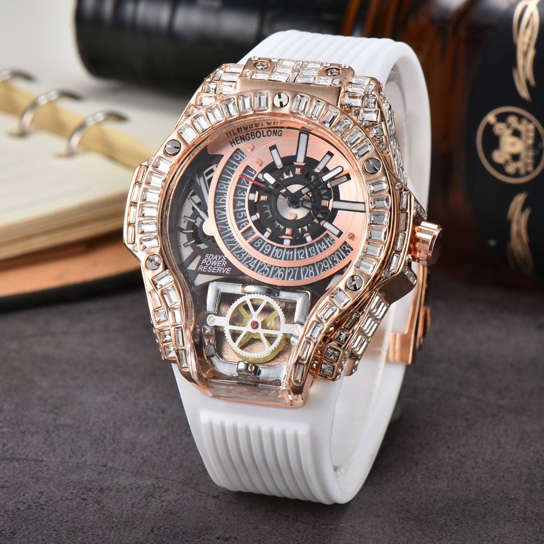 Luxury Watch With Rubber Strap - Caja completa de diamantes, relojes de